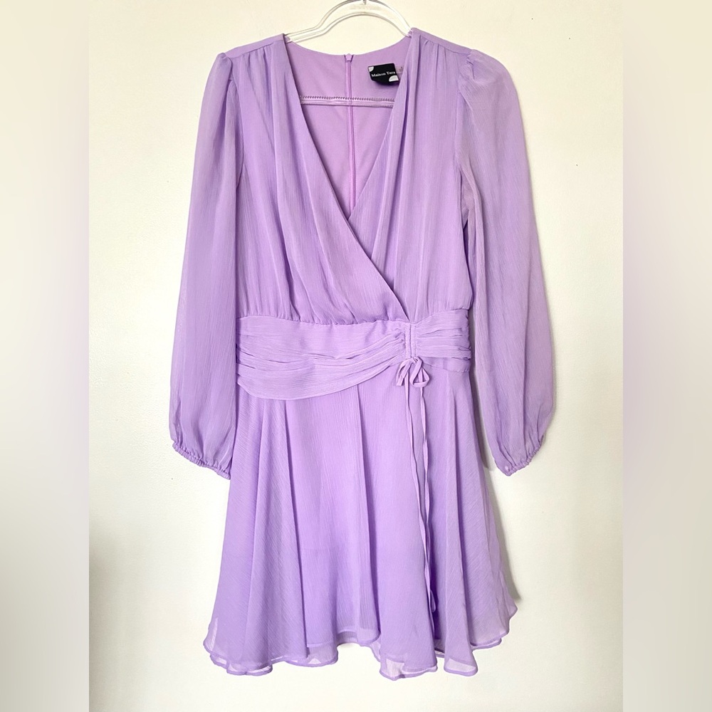 Maison Tara Women’s Purple Mini Long Sleeve Dress Sz 8